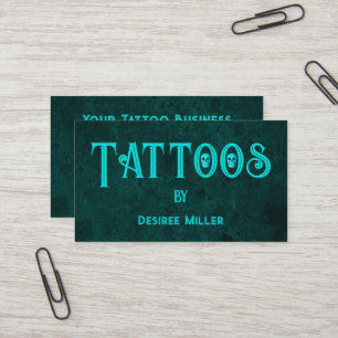 Tarjeta De Visita Cráneo Verde azulado del artista del tatuaje