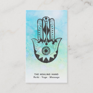Tarjeta De Visita *~* Cráteres de Moon Hamsa Mano de Fatima Blue Yog