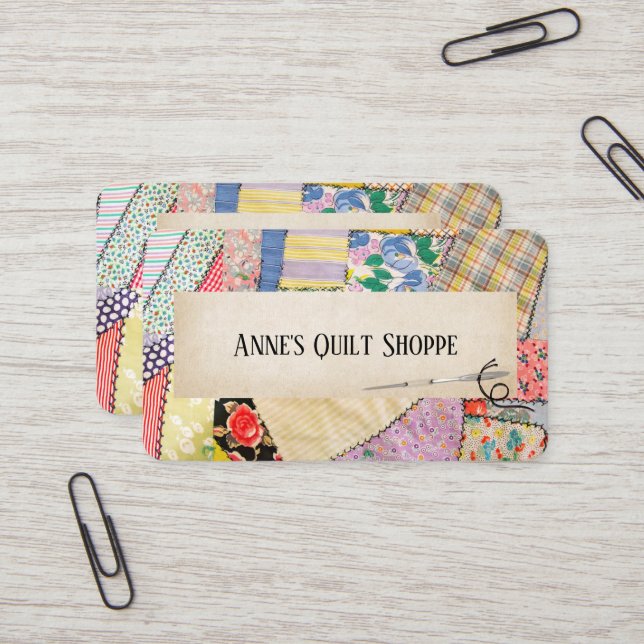 Tarjeta De Visita Crazy Patchwork Quilt Design (Anverso/Reverso In Situ)