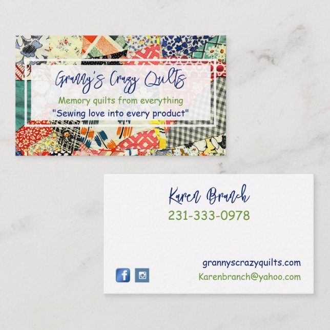 Tarjeta De Visita Crazy Quilt Personalizado (Anverso / Reverso)