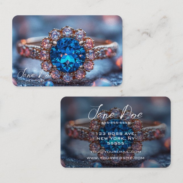 Tarjeta De Visita Crea tu propia joyería de anillo de gema azul (Anverso / Reverso)