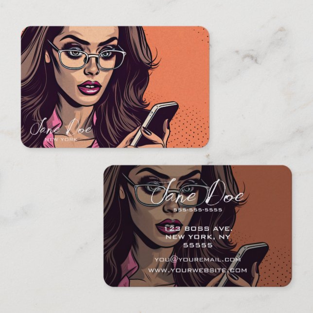 Tarjeta De Visita Crea tu propio Chica retro en gafas por teléfono (Anverso / Reverso)