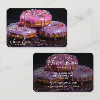 Tarjeta De Visita Crea tus propios donuts rosados y morados
