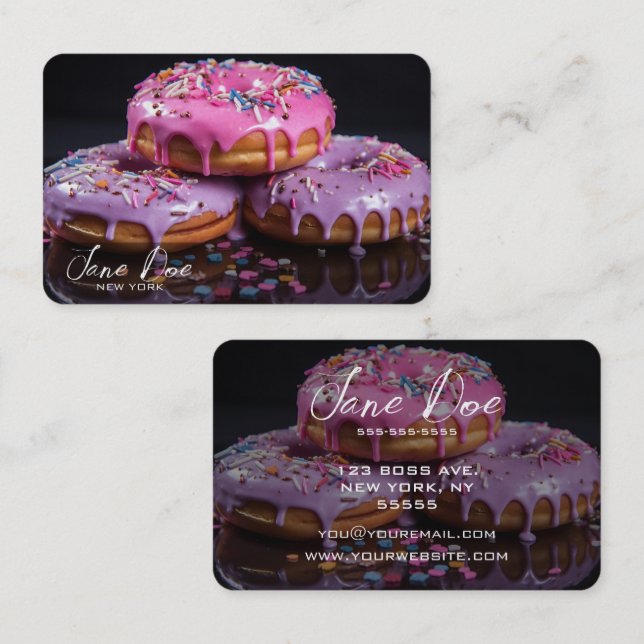 Tarjeta De Visita Crea tus propios donuts rosados y morados (Anverso / Reverso)