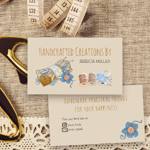 Tarjeta De Visita Creaciones artesanales Yarn Coser Crema Vintage