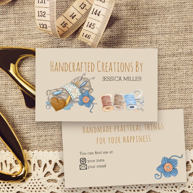 Tarjeta De Visita Creaciones artesanales Yarn Crema de cosecha de vi (Handmade Creations Business Card - ideal for crafts inc. sewing, crochet, knitting ..)