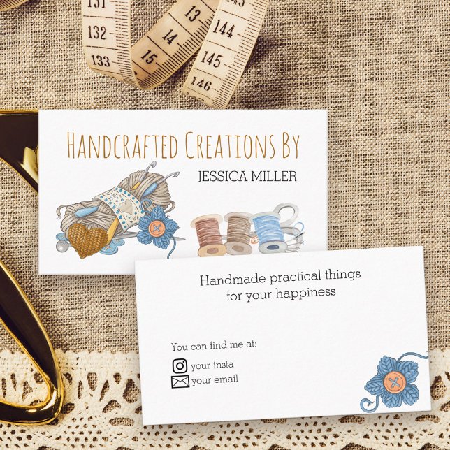 Tarjeta De Visita Creaciones artesanales yarn y masticar blanco (Handmade Creations Business Card - ideal for crafts inc. sewing, crochet, knitting ..)