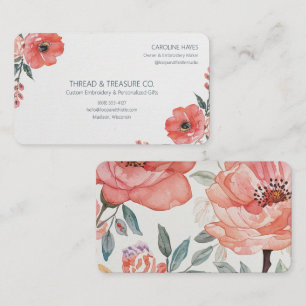 Tarjeta De Visita Creador de Bordado Floral de Coral