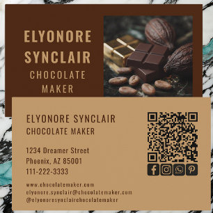 Tarjeta De Visita Creador de Chocolate Marrón Refinado Código QR Soc