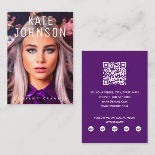 Tarjeta De Visita Creador de contenido Influencer Foto Purple Modern