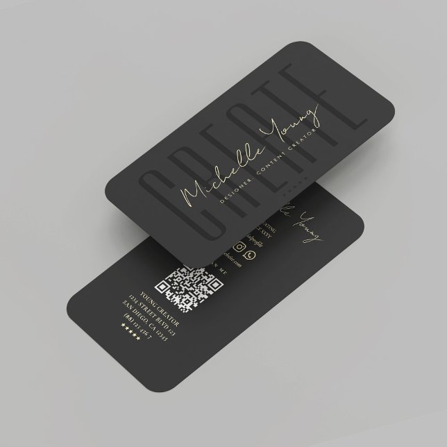 Tarjeta De Visita Creador de contenido moderno Diseñador gráfico de  (Modern Content Creator Black Gold Graphic Designer Business Card
)