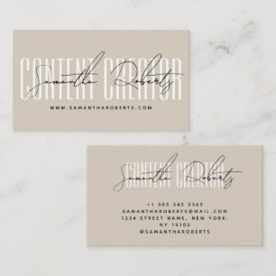 Tarjeta De Visita Creador de contenido moderno influenciador beige