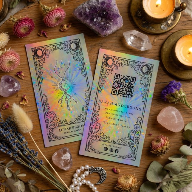 Tarjeta De Visita Creador de Joyas | Celestial Holográfico (Subido por el creador)