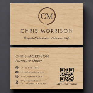Tarjeta De Visita Creador de Muebles Código QR Madera Profesional