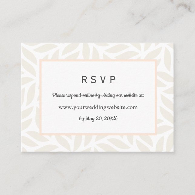 Tarjeta De Visita Cream abstract foliage Wedding RSVP sitio web en l (Anverso)