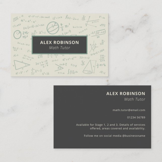 Tarjeta de visita Cream Algebra Math Tutor (Anverso / Reverso)