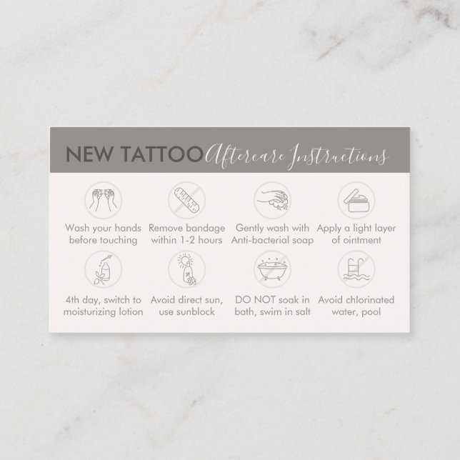 Tarjeta De Visita Cream Beige Body Art Aftercare Instructions Tattoo (Reverso)
