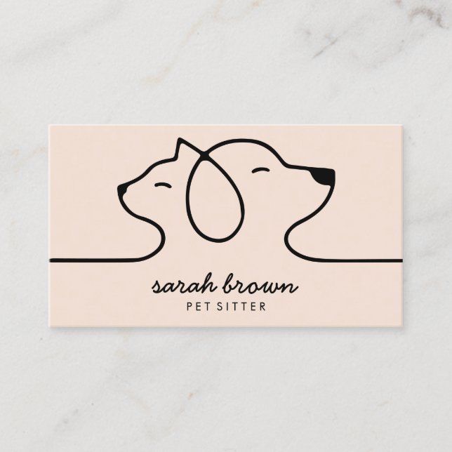 Tarjeta De Visita Cream Beige Linear Logo Dog Cat Mascota (Anverso)