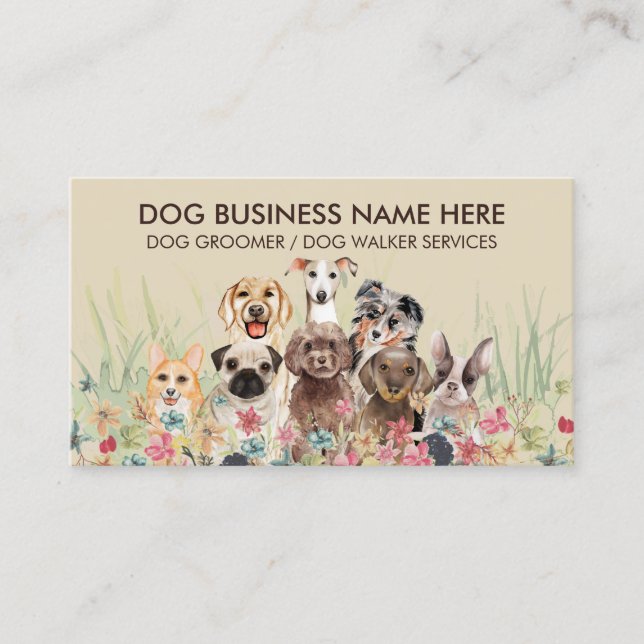 Tarjeta De Visita Cream Beige Mascota Sitter Walker petcare (Anverso)