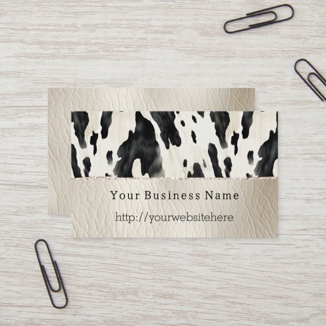 Tarjeta De Visita Cream Black Southwest Cow Print (Anverso/Reverso In Situ)