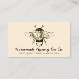 Tarjeta De Visita Cream Classy Heart Gold Floral Apiary Apiary Bee