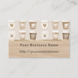 Tarjeta De Visita Cream Coffee Heart Cups Business name website