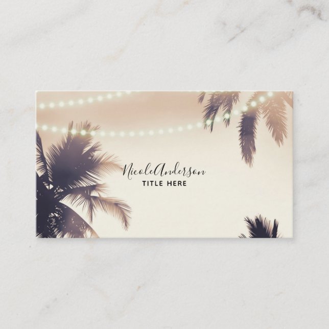 Tarjeta De Visita Cream Dream Palm Trees & Lights Beacham Glam (Anverso)