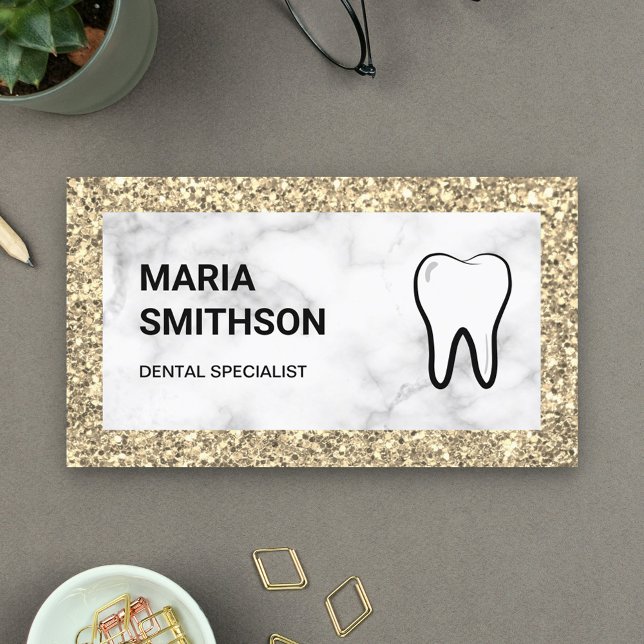 Tarjeta De Visita Cream Gold Purpurina Marble Clínica Dental Dentist (Subido por el creador)