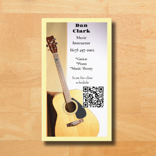 Tarjeta De Visita Cream QR Code Music Teacher Guitarra Acústica