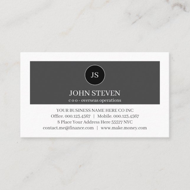 Tarjeta De Visita Create Your Monogram Grey White Layers Modern (Anverso)