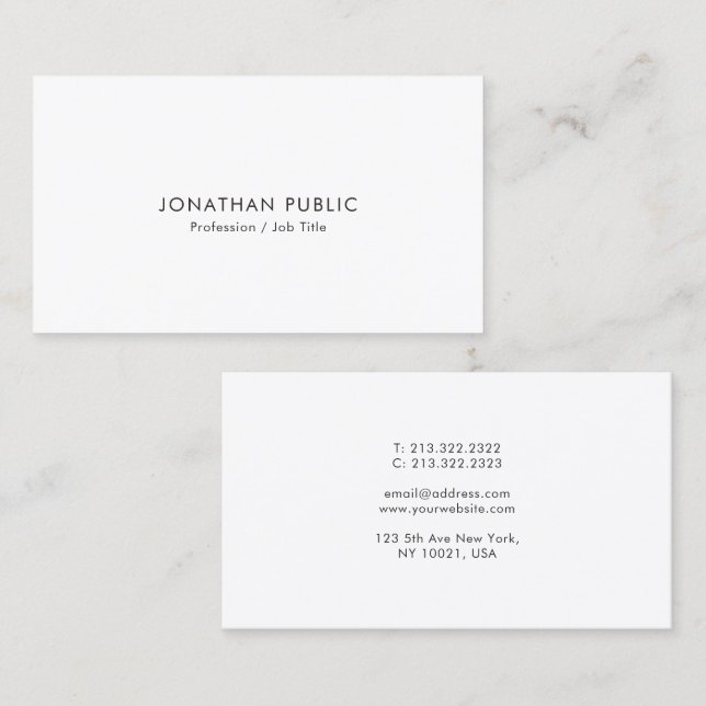 Tarjeta De Visita Create Your Own Modern Minimalist Elegant White (Anverso / Reverso)
