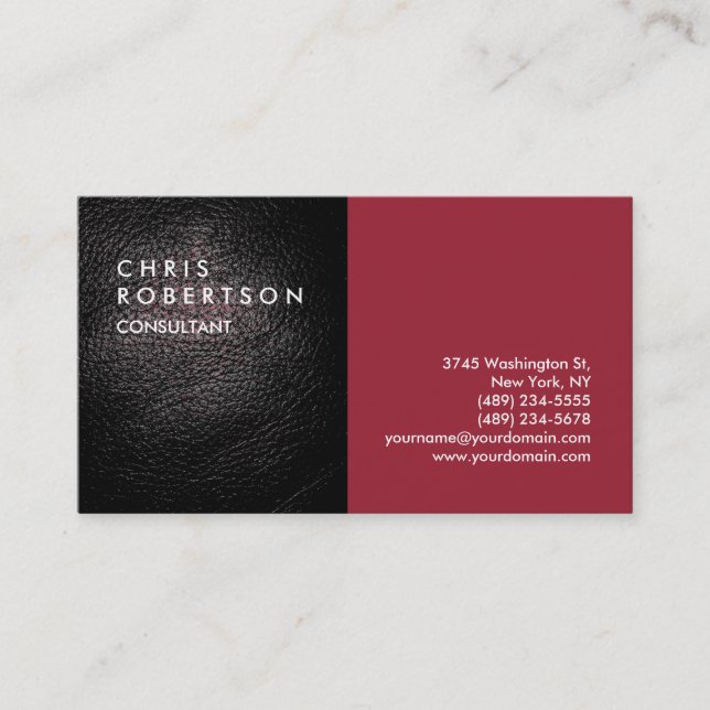 Tarjeta de visita creativa moderna de cuero rojo c (Anverso)