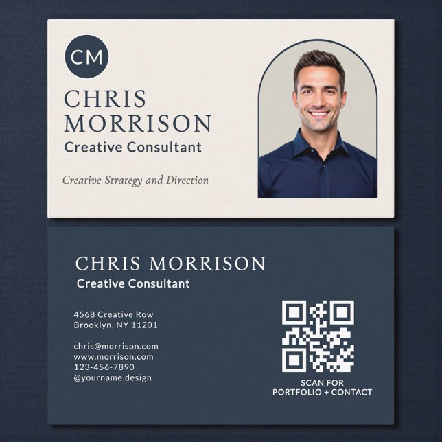 Tarjeta De Visita Creative Consultant Photo QR Code Navy Blue (Subido por el creador)