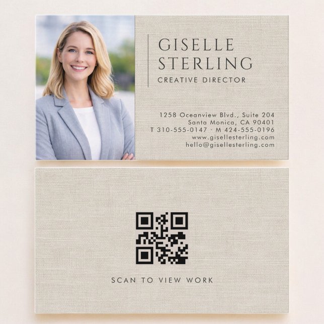 Tarjeta De Visita Creative Director Linen Photo QR Code (Subido por el creador)
