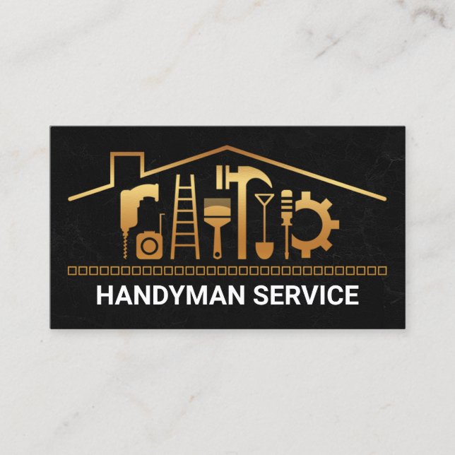 Tarjeta De Visita Creative Gold Rooftop Handyman Tools (Anverso)