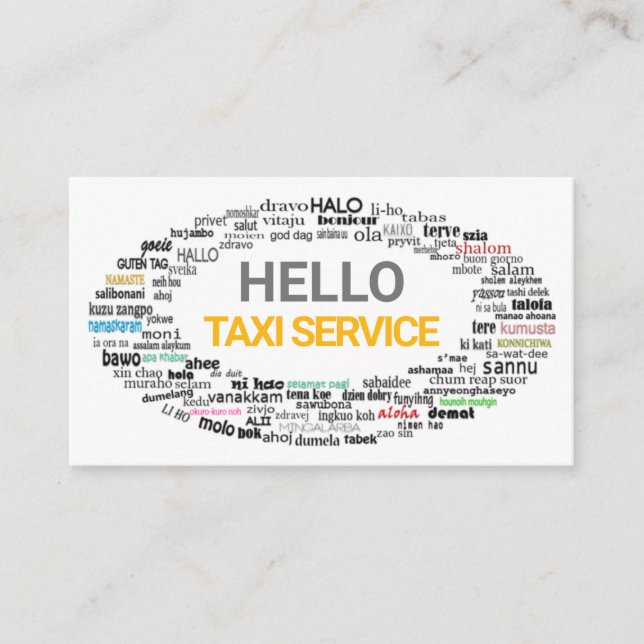 Tarjeta De Visita Creative Hello Language Greetings Taxista (Anverso)