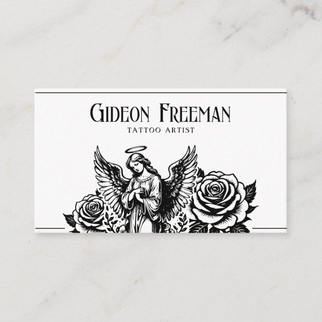 Tarjeta De Visita Creativo artista de tatuajes para Rosas de ángel b (Anverso)