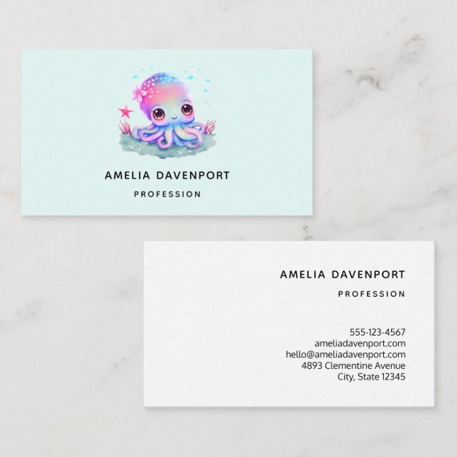 Tarjeta De Visita Creatura marina de Octopus Cute (Anverso / Reverso)