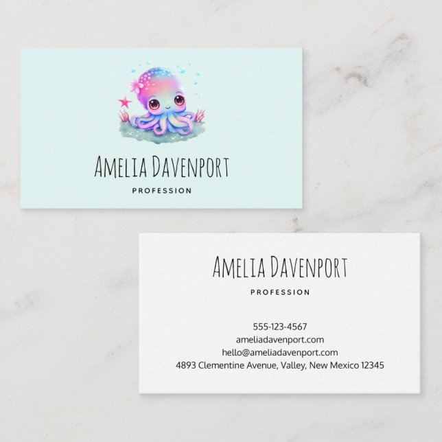 Tarjeta De Visita Creatura marina de Octopus Cute (Anverso / Reverso)