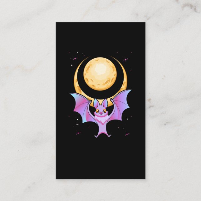 Tarjeta De Visita Creciente Bat Gótico Pastel Moon Kawaii (Anverso)