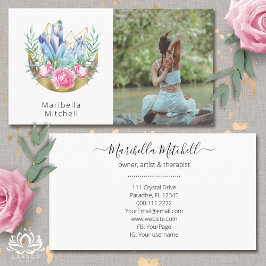 Tarjeta De Visita Creciente Lunar Boho Cristales Rosas Rosadas Foto