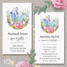 Tarjeta De Visita Creciente Lunar Boho Racimo de Cristal Rosas Rosad