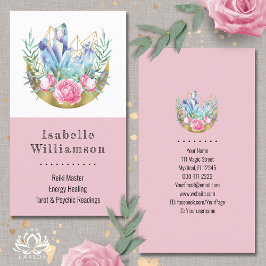 Tarjeta De Visita Creciente Lunar Boho Racimo de Cristal Rosas Rosad