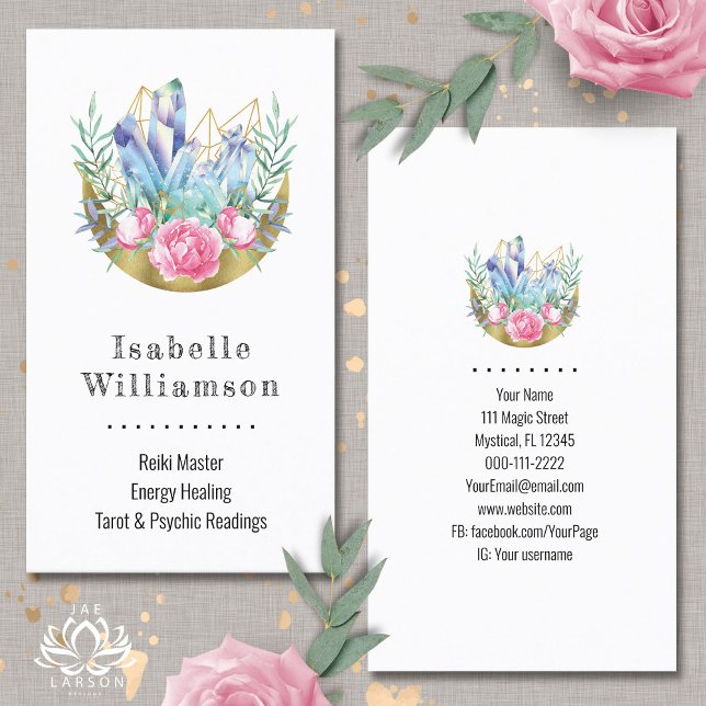 Tarjeta De Visita Creciente Lunar Boho Racimo de Cristal Rosas Rosad (Subido por el creador)