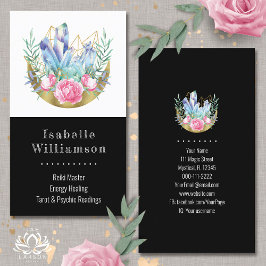 Tarjeta De Visita Creciente Lunar Boho Racimo de Cristal Rosas Rosad
