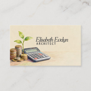 Tarjeta De Visita Crecimiento Financiero: Monedas, Brote y Calculado