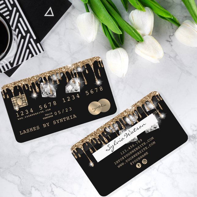 Tarjeta De Visita Credit Card Styled Dripping Gold Diamonds (Subido por el creador)