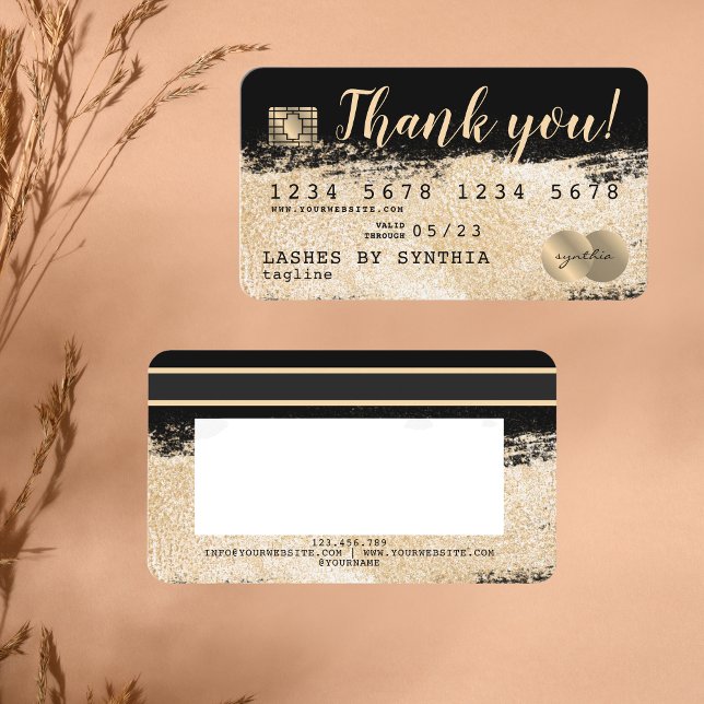Tarjeta De Visita Credit Card Styled Gold Brush thank you (Subido por el creador)