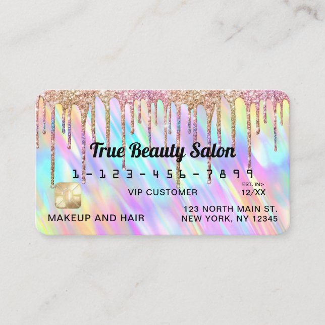 Tarjeta De Visita Crédito de moda de Unicorn Holographic Purpurina D (Anverso)