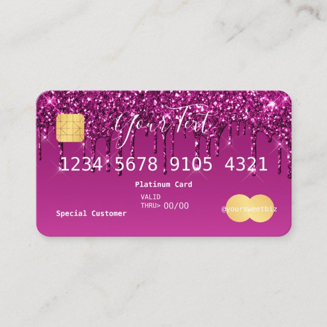 Tarjeta De Visita Crédito de Purpurina morado rosado (Anverso)
